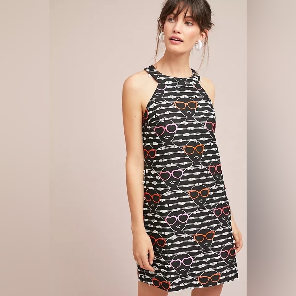 Medium Anthropologie Hutch halter shift dress women sunglass embroidered Black